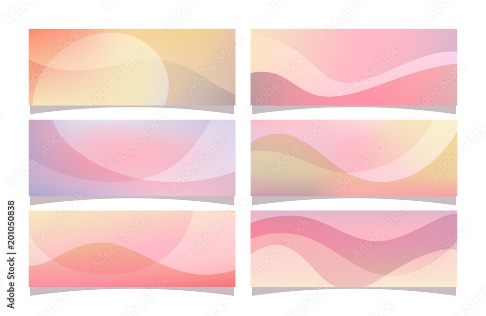 Banner collection of abstract gradient colors with wave shapes decoration. Colorful vector illustration, perfect for covers, web headers, banner designs and backgrounds. Soft pink banner collection.