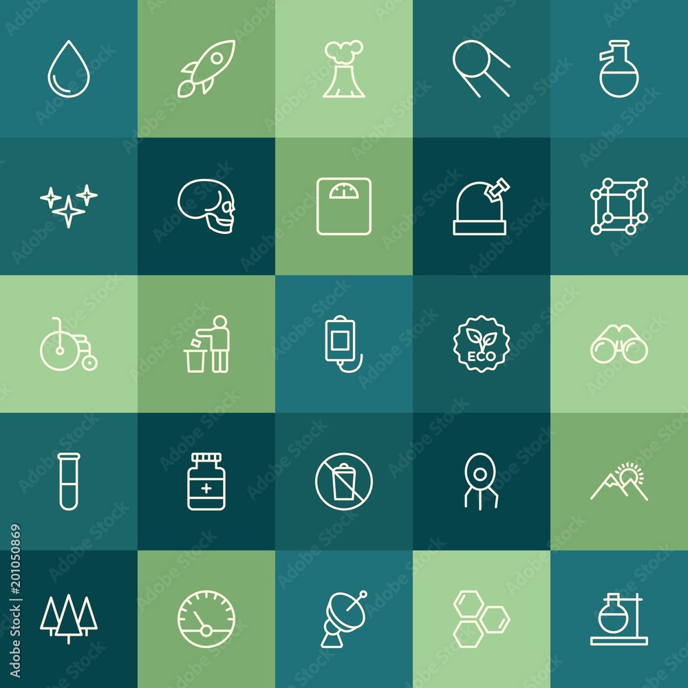 Modern Simple Set of health, science, nature Vector outline Icons. ..Contains such Icons as  space,  research,  volcanic,  illustration and more on green background. Fully Editable. Pixel Perfect.
