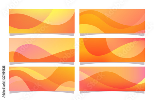 Banner collection of abstract gradient colors with wave shapes decoration. Colorful vector illustration, perfect for covers, web headers, banner designs and backgrounds. Orange banner collection.