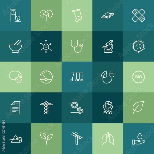 Modern Simple Set of health, science, nature Vector outline Icons. ..Contains such Icons as measurement,  girl, space,  technology,  eco and more on green background. Fully Editable. Pixel Perfect.