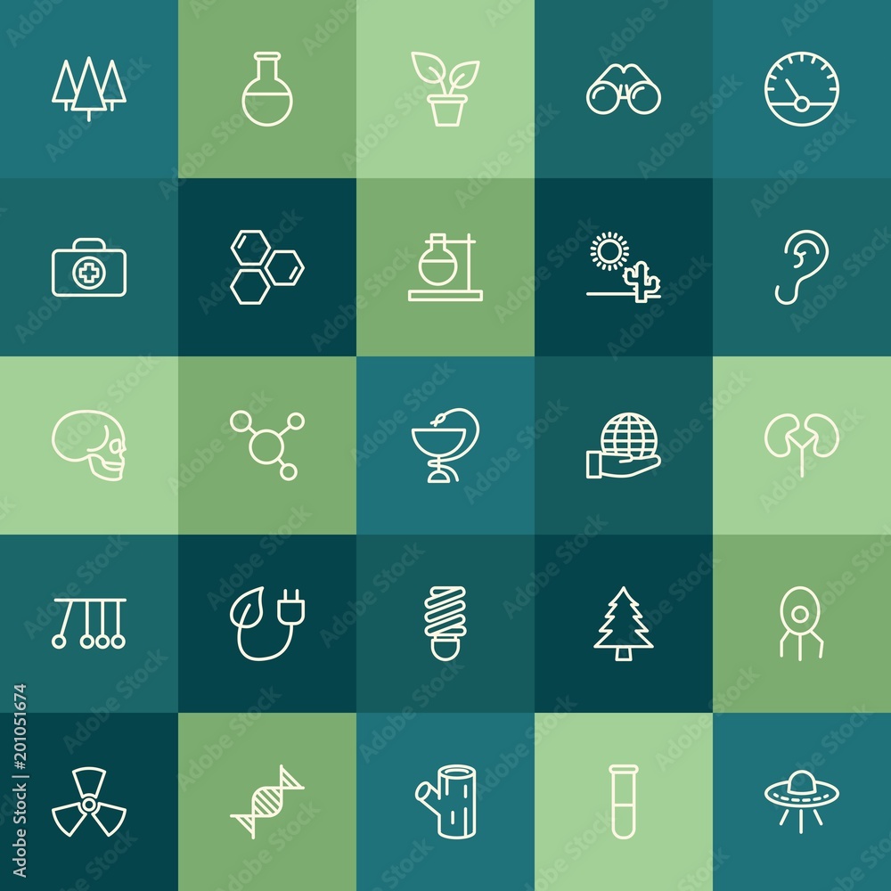 Modern Simple Set of health, science, nature Vector outline Icons. ..Contains such Icons as vision,  background,  alien,  hazard,  zoom and more on green background. Fully Editable. Pixel Perfect.