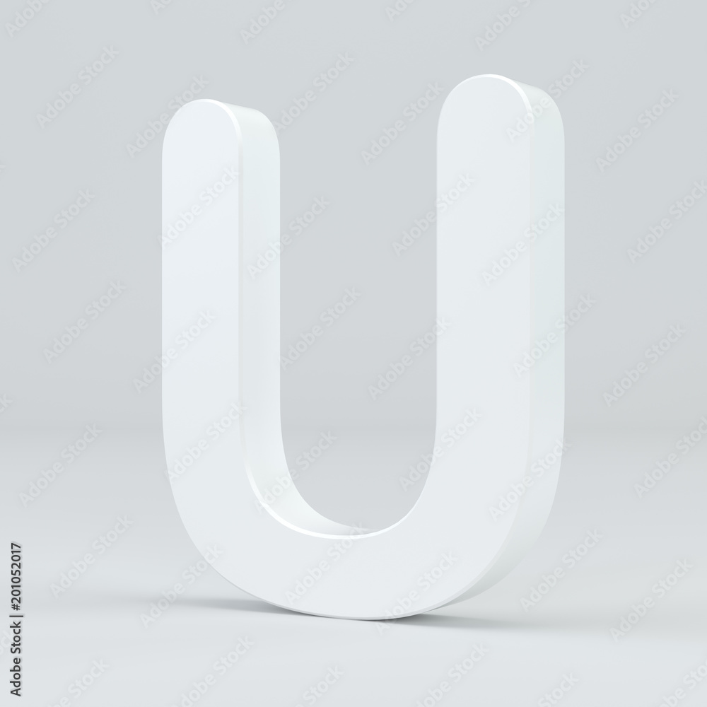 White letter U on studio light background. 3d rendering. White letter U on studio light background. 3d rendering.