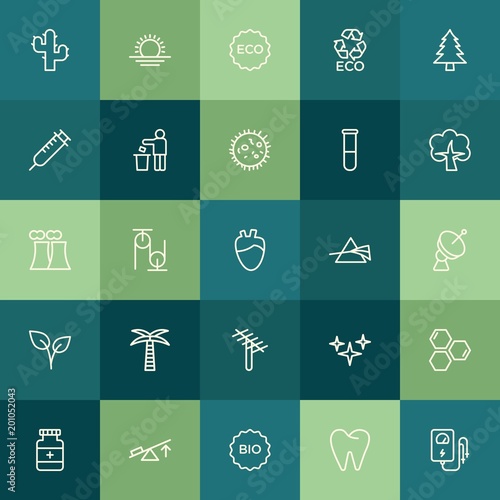 Modern Simple Set of health, science, nature Vector outline Icons. ..Contains such Icons as sun, background, nature, health, physics and more on green background. Fully Editable. Pixel Perfect.
