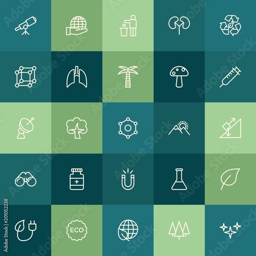 Modern Simple Set of health, science, nature Vector outline Icons. ..Contains such Icons as medical, chemistry, green, waste, global, eco and more on green background. Fully Editable. Pixel Perfect.