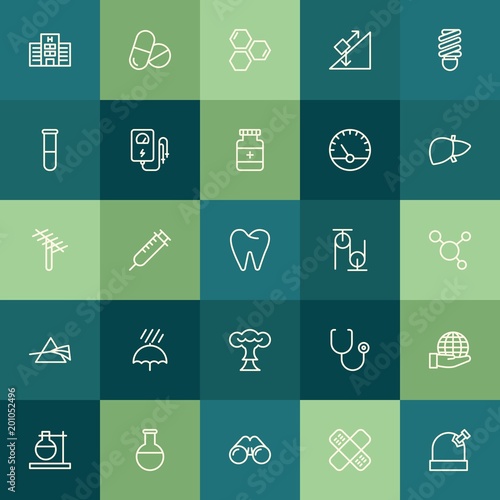 Modern Simple Set of health, science, nature Vector outline Icons. ..Contains such Icons as eco, force, healthcare, view, zoom, night and more on green background. Fully Editable. Pixel Perfect.