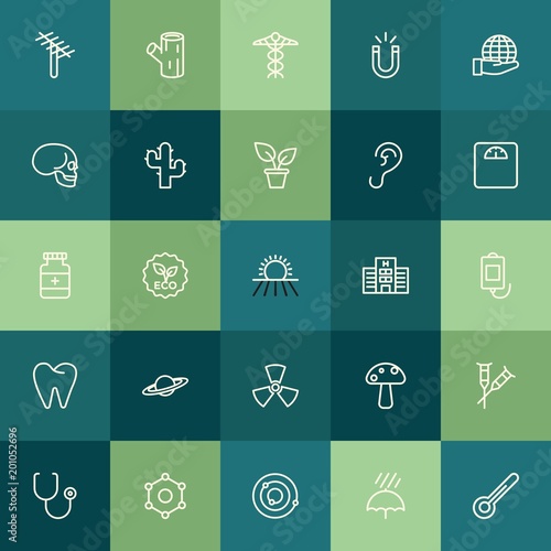 Modern Simple Set of health, science, nature Vector outline Icons. ..Contains such Icons as sign, dish, health, element, panel, symbol and more on green background. Fully Editable. Pixel Perfect.