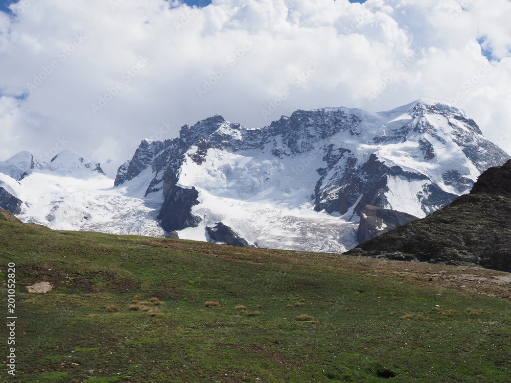Panorama of Monte Rosa massif scenery, landscape of alpine mountains range in swiss Alps at SWITZERLAND
