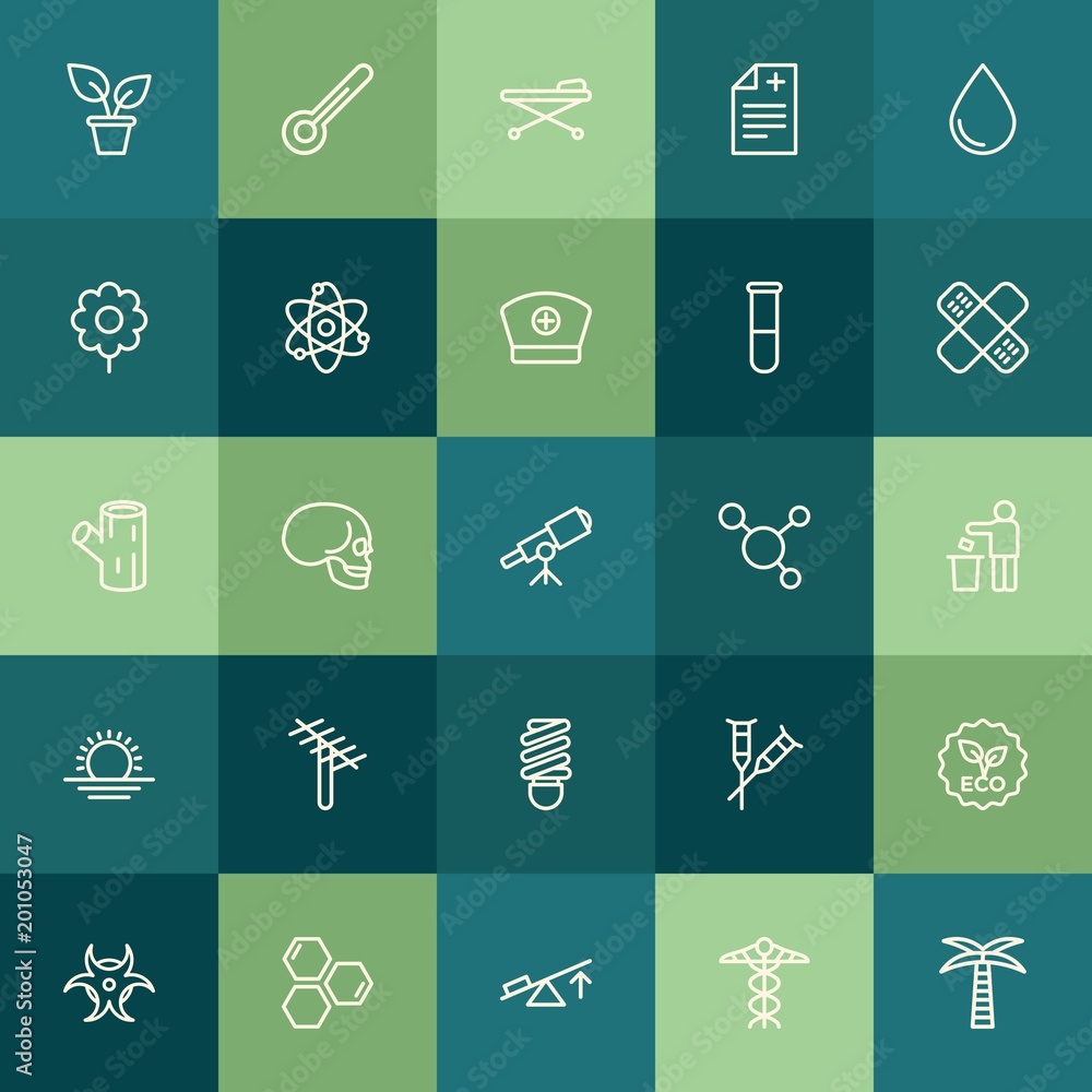 Modern Simple Set of health, science, nature Vector outline Icons. ..Contains such Icons as  bone, interior,  health,  symbol,  disability and more on green background. Fully Editable. Pixel Perfect.