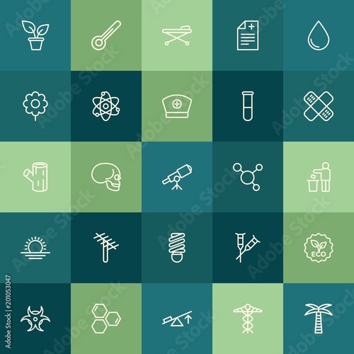 Modern Simple Set of health, science, nature Vector outline Icons. ..Contains such Icons as bone, interior, health, symbol, disability and more on green background. Fully Editable. Pixel Perfect.