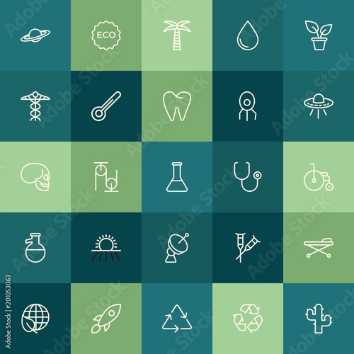 Modern Simple Set of health, science, nature Vector outline Icons. ..Contains such Icons as white, saturn, tropical, clear, medical and more on green background. Fully Editable. Pixel Perfect.