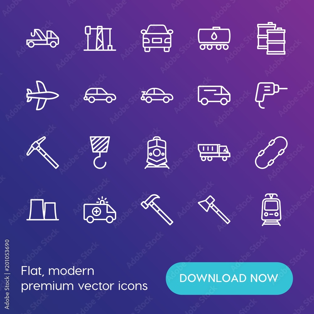 Modern Simple Set of transports, industry Vector outline Icons. ..Contains such Icons as vehicle, crane, building, vehicle, axe, tram and more on gradient background. Fully Editable. Pixel Perfect. Modern Simple Set of transports, industry Vector outline Icons. ..Contains such Icons as vehicle, crane, building, vehicle, axe, tram and more on gradient background. Fully Editable. Pixel Perfect.