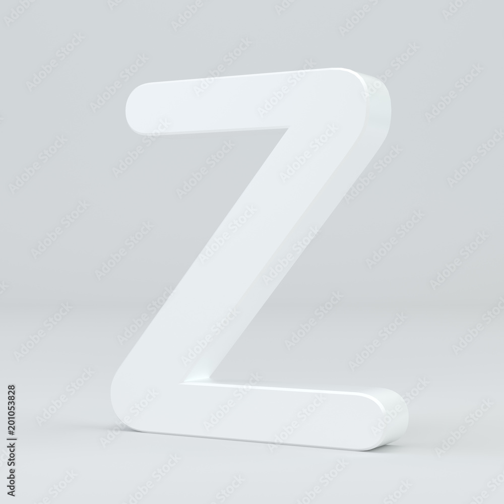 White letter Z on studio light background. 3d rendering. White letter Z on studio light background. 3d rendering.