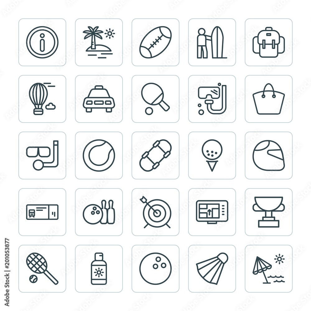 Modern Simple Set of sports, travel Vector outline Icons. ..Contains such Icons as  landscape,  beautiful,  ragby,  game, baseball,  summer and more on white background. Fully Editable. Pixel Perfect