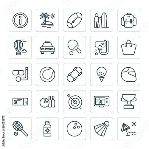 Modern Simple Set of sports, travel Vector outline Icons. ..Contains such Icons as  landscape,  beautiful,  ragby,  game, baseball,  summer and more on white background. Fully Editable. Pixel Perfect