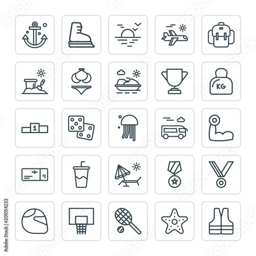 Modern Simple Set of sports, travel Vector outline Icons. ..Contains such Icons as  skating,  risk,  anchor,  ice,  bike,  casino,  court and more on white background. Fully Editable. Pixel Perfect