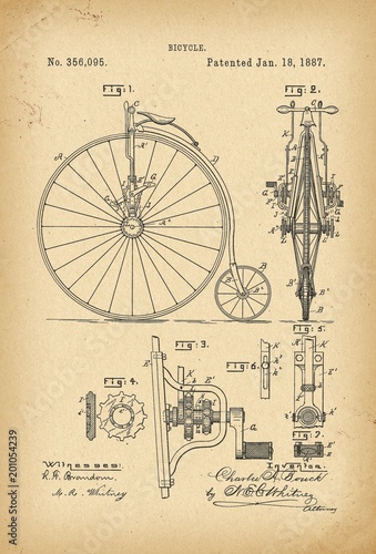 Fotografie 1887 Patent Velocipede Bicycle history  invention
