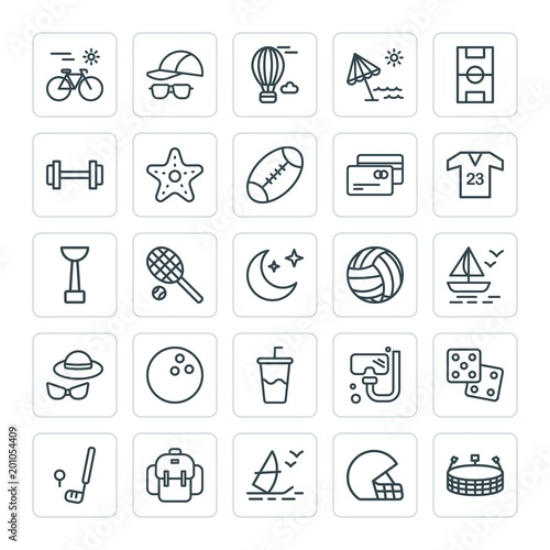 Modern Simple Set of sports, travel Vector outline Icons. ..Contains such Icons as  green,  hot,  casino,  risk,  surf,  extreme,  gambling and more on white background. Fully Editable. Pixel Perfect