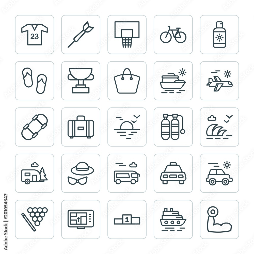 Modern Simple Set of sports, travel Vector outline Icons. ..Contains such Icons as basket, pedestal, bag, competition, gps, fitness and more on white background. Fully Editable. Pixel Perfect Modern Simple Set of sports, travel Vector outline Icons. ..Contains such Icons as basket, pedestal, bag, competition, gps, fitness and more on white background. Fully Editable. Pixel Perfect