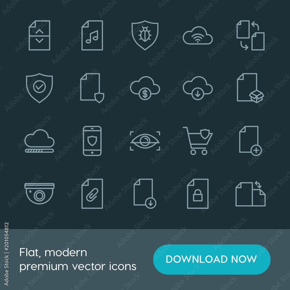 Modern Simple Set of cloud and networking, security, files Vector outline Icons. ..Contains such Icons as file, cloud, lock, vector, add and more on dark background. Fully Editable. Pixel Perfect. Modern Simple Set of cloud and networking, security, files Vector outline Icons. ..Contains such Icons as file, cloud, lock, vector, add and more on dark background. Fully Editable. Pixel Perfect.