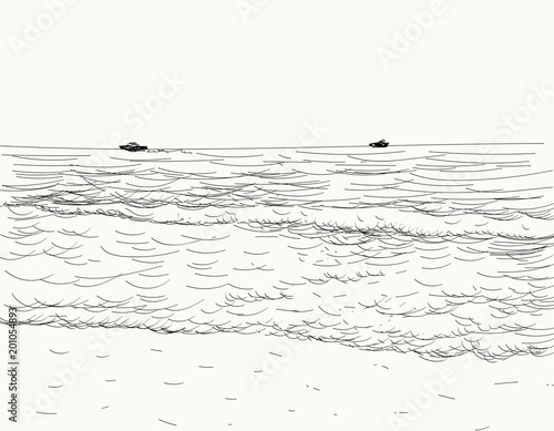 Vector summer seascape sketch. Seaside view and beach