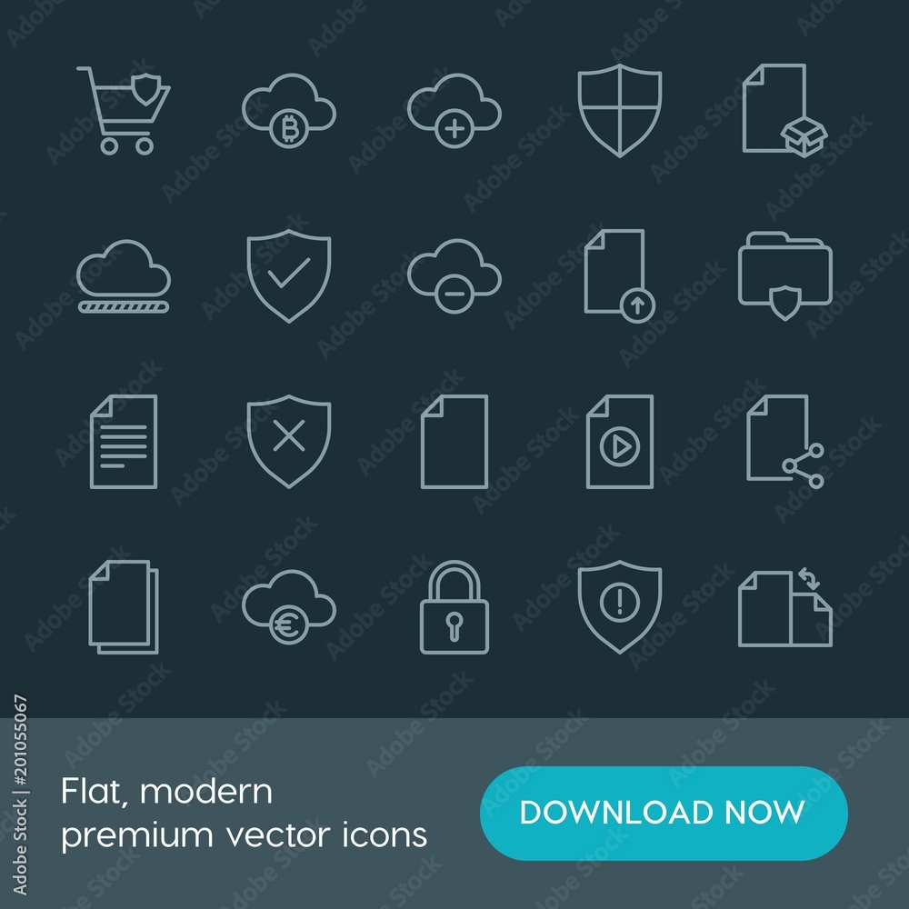 Modern Simple Set of cloud and networking, security, files Vector outline Icons. ..Contains such Icons as shield, home, error, file, door and more on dark background. Fully Editable. Pixel Perfect. Modern Simple Set of cloud and networking, security, files Vector outline Icons. ..Contains such Icons as shield, home, error, file, door and more on dark background. Fully Editable. Pixel Perfect.