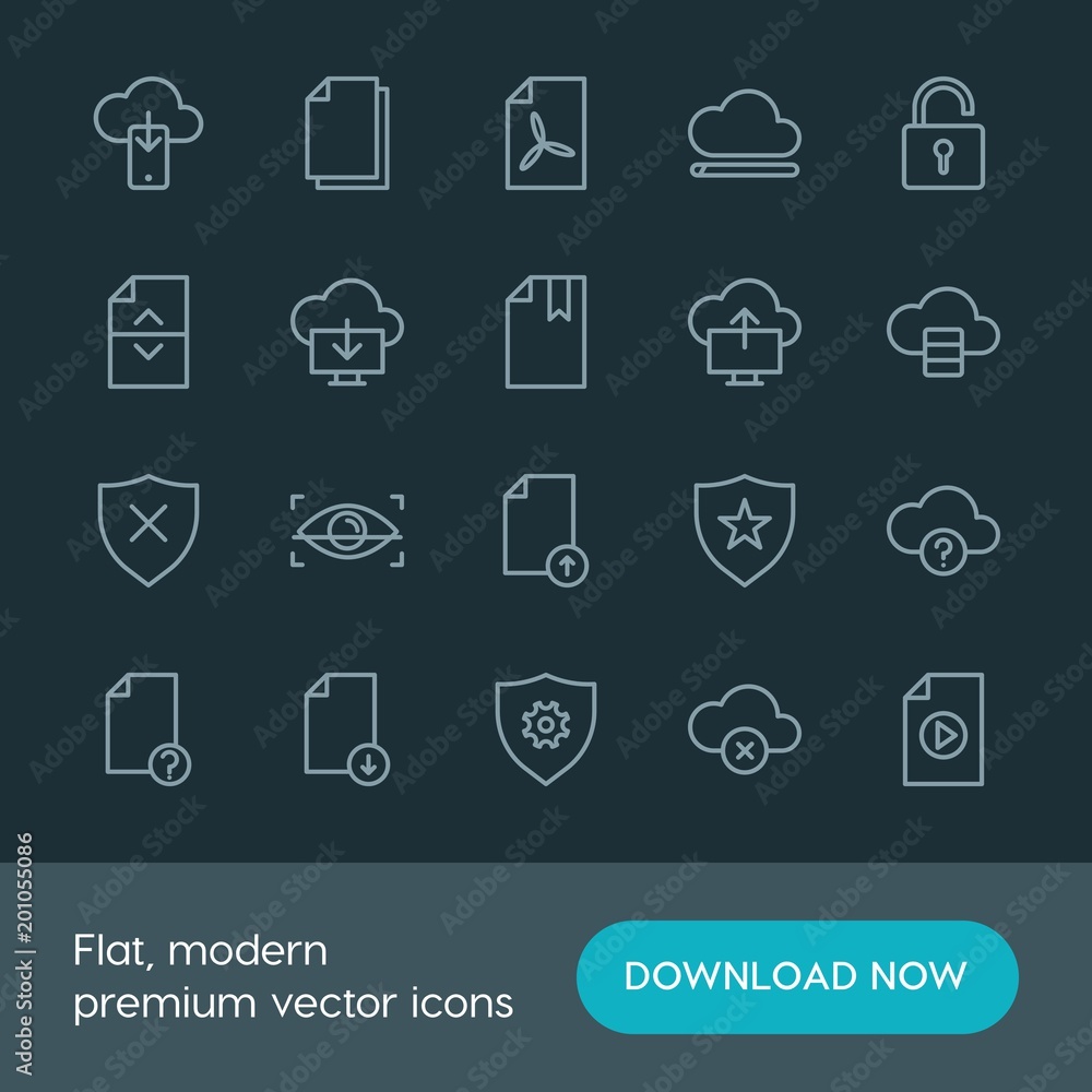 Modern Simple Set of cloud and networking, security, files Vector outline Icons. ..Contains such Icons as lock, information, data, cloud and more on dark background. Fully Editable. Pixel Perfect. Modern Simple Set of cloud and networking, security, files Vector outline Icons. ..Contains such Icons as lock, information, data, cloud and more on dark background. Fully Editable. Pixel Perfect.