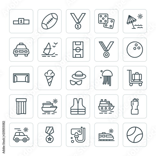 Modern Simple Set of sports, travel Vector outline Icons. ..Contains such Icons as  competition,  snorkel,  victory,  cruise,  bottle, sea and more on white background. Fully Editable. Pixel Perfect