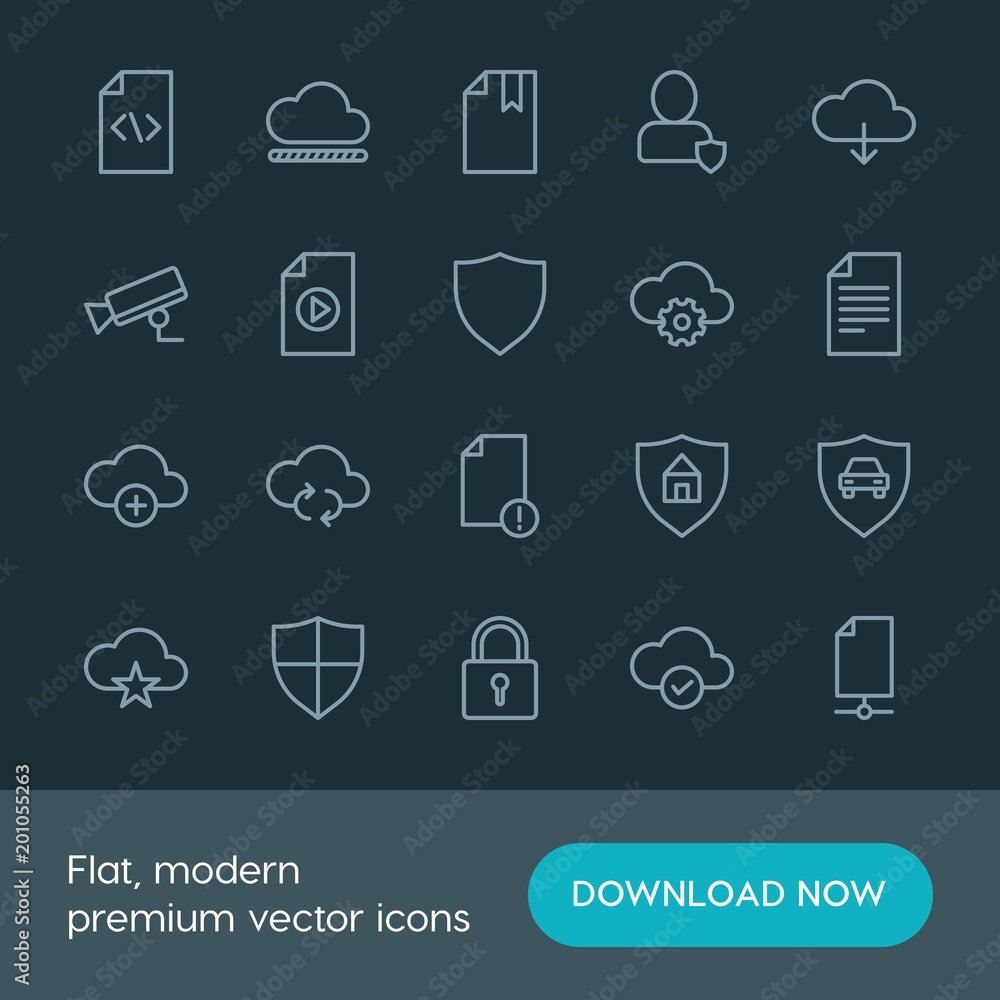 Modern Simple Set of cloud and networking, security, files Vector outline Icons. ..Contains such Icons as system, network, auto, safety and more on dark background. Fully Editable. Pixel Perfect. Modern Simple Set of cloud and networking, security, files Vector outline Icons. ..Contains such Icons as system, network, auto, safety and more on dark background. Fully Editable. Pixel Perfect.
