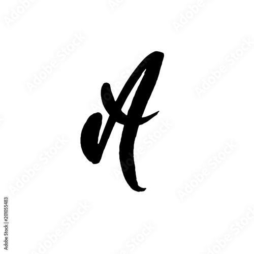 Letter A. Handwritten by dry brush. Rough strokes textured font. Vector illustration. Grunge style alphabet.