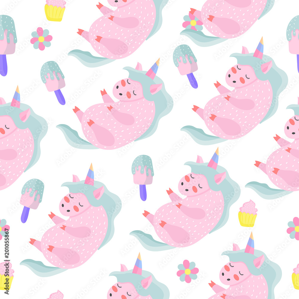 Seamless pattern. Unicorn. Magical. Really. Pink. Children's, for printing on cards and prints on clothes. 