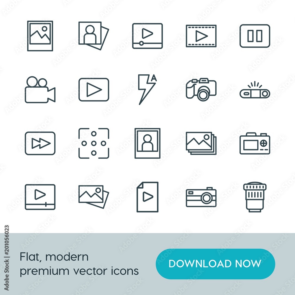 Modern Simple Set of video, photos Vector outline Icons. ..Contains such Icons as image, vector, stop, light, game, document, button and more on white background. Fully Editable. Pixel Perfect. Modern Simple Set of video, photos Vector outline Icons. ..Contains such Icons as image, vector, stop, light, game, document, button and more on white background. Fully Editable. Pixel Perfect.