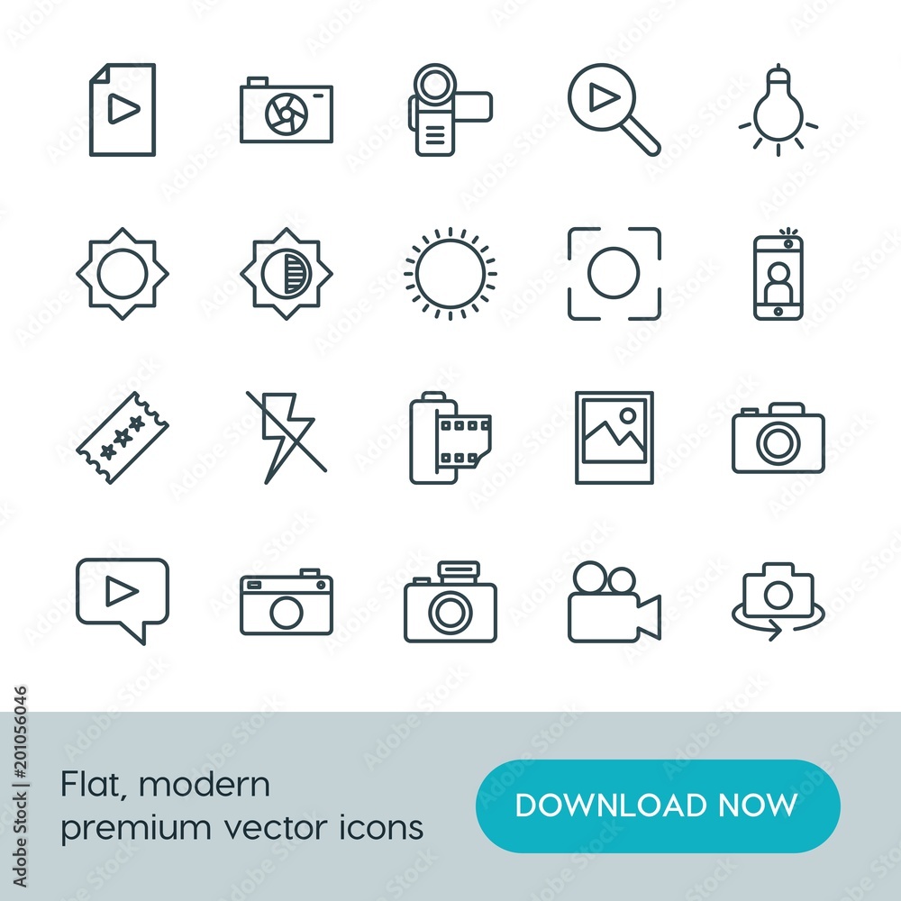 © djvectors - Modern Simple Set of video, photos Vector outline Icons. ..Contains such Icons as dark, summer, television, symbol, camera, photography and more on white background. Fully Editable. Pixel Perfect. © djvectors - Modern Simple Set of video, photos Vector outline Icons. ..Contains such Icons as dark, summer, television, symbol, camera, photography and more on white background. Fully Editable. Pixel Perfect.