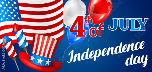 Fourth of July Independence Day banner. American patriotic illustration
