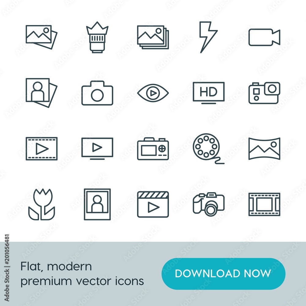 Modern Simple Set of video, photos Vector outline Icons. ..Contains such Icons as landscape, video, set, panoramic, play, image, media and more on white background. Fully Editable. Pixel Perfect. Modern Simple Set of video, photos Vector outline Icons. ..Contains such Icons as landscape, video, set, panoramic, play, image, media and more on white background. Fully Editable. Pixel Perfect.