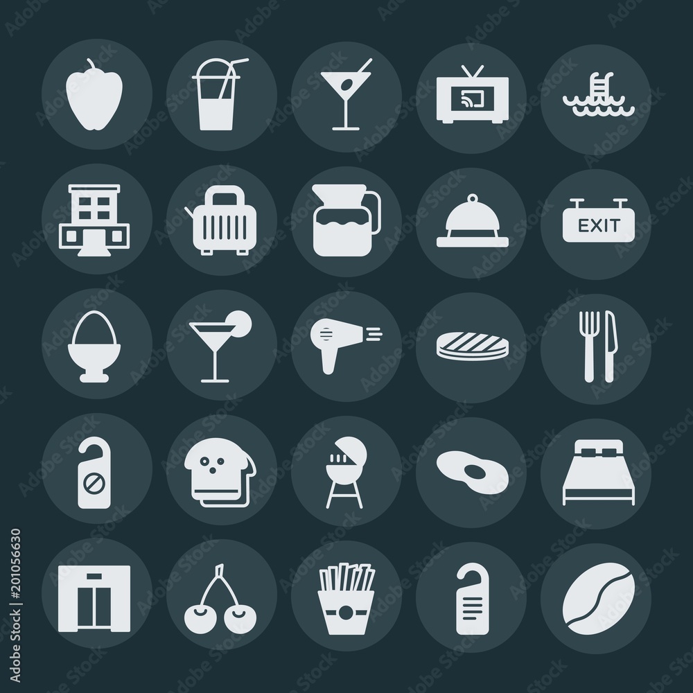 Modern Simple Set of food, hotel, drinks Vector fill Icons. ..Contains such Icons as ice, french, party, potato, floor, door, flat, tv and more on dark background. Fully Editable. Pixel Perfect. Modern Simple Set of food, hotel, drinks Vector fill Icons. ..Contains such Icons as ice, french, party, potato, floor, door, flat, tv and more on dark background. Fully Editable. Pixel Perfect.