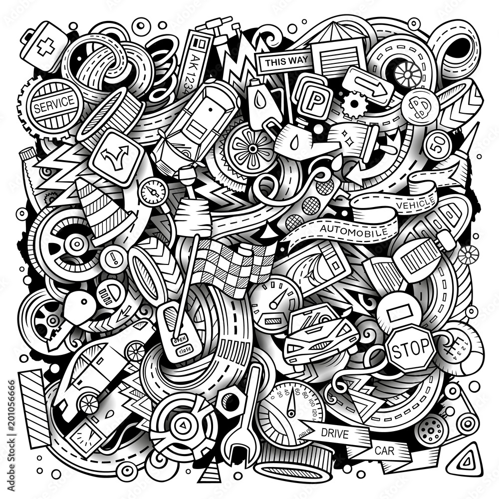 Cartoon vector doodles Automotive illustration Cartoon vector doodles Automotive illustration