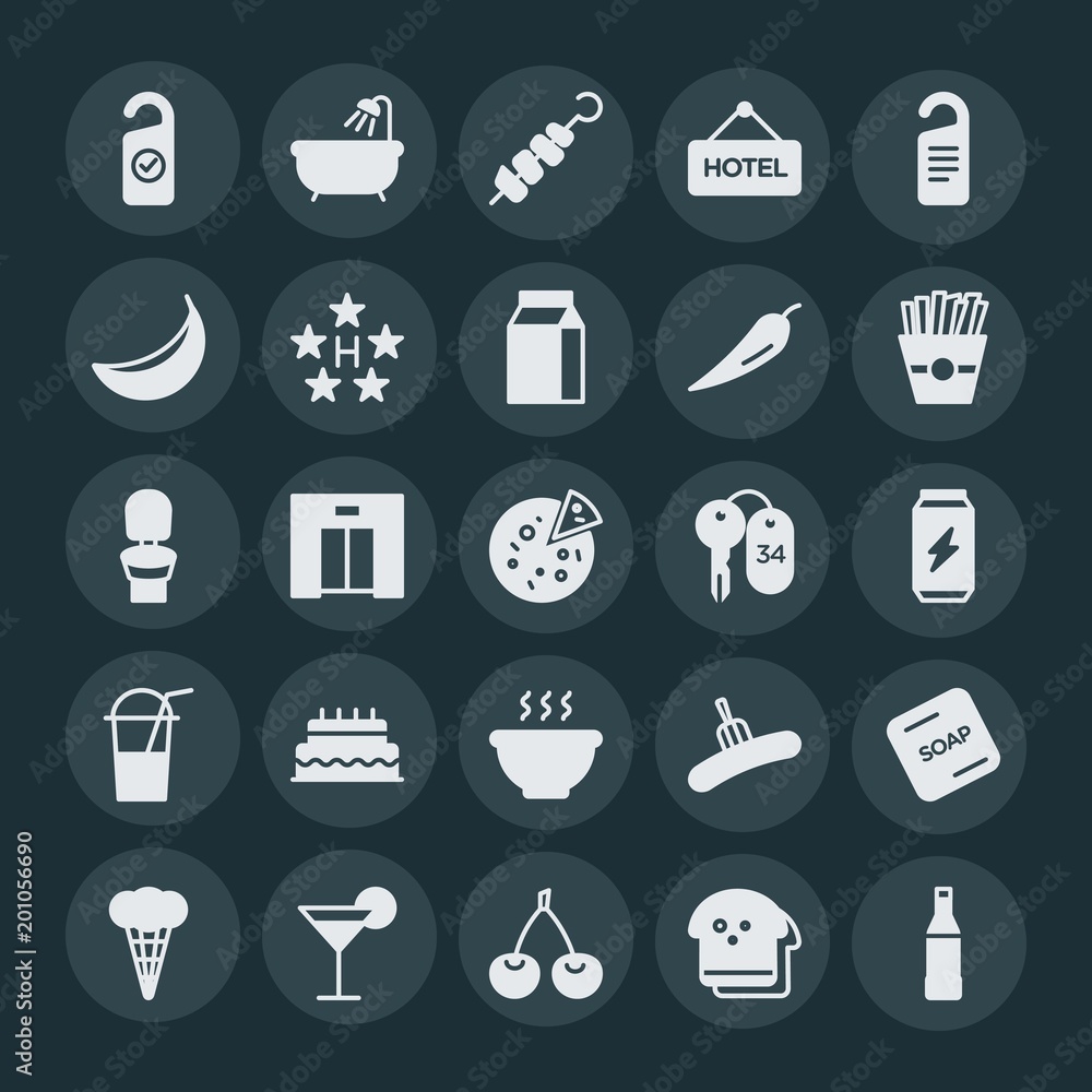 Modern Simple Set of food, hotel, drinks Vector fill Icons. ..Contains such Icons as soap, cocktail, breakfast, red, party, summer and more on dark background. Fully Editable. Pixel Perfect. Modern Simple Set of food, hotel, drinks Vector fill Icons. ..Contains such Icons as soap, cocktail, breakfast, red, party, summer and more on dark background. Fully Editable. Pixel Perfect.