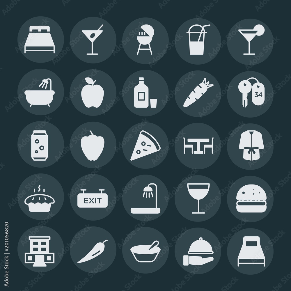 Modern Simple Set of food, hotel, drinks Vector fill Icons. ..Contains such Icons as hamburger, bed, hot, meat, bulgarian, urban, bbq and more on dark background. Fully Editable. Pixel Perfect. Modern Simple Set of food, hotel, drinks Vector fill Icons. ..Contains such Icons as hamburger, bed, hot, meat, bulgarian, urban, bbq and more on dark background. Fully Editable. Pixel Perfect.