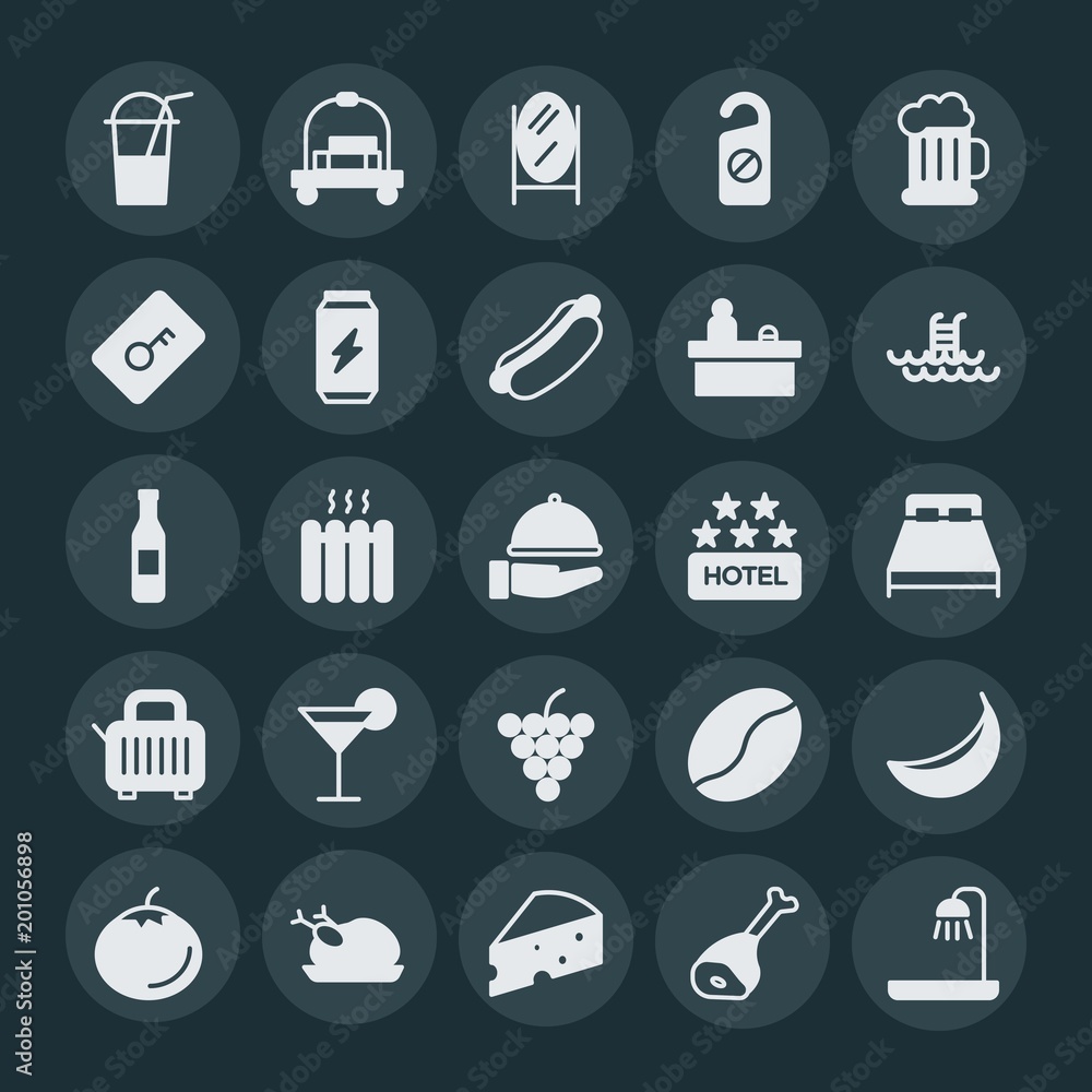 Modern Simple Set of food, hotel, drinks Vector fill Icons. ..Contains such Icons as roasted, dairy, vegetable, ripe, door, sign, food and more on dark background. Fully Editable. Pixel Perfect. Modern Simple Set of food, hotel, drinks Vector fill Icons. ..Contains such Icons as roasted, dairy, vegetable, ripe, door, sign, food and more on dark background. Fully Editable. Pixel Perfect.