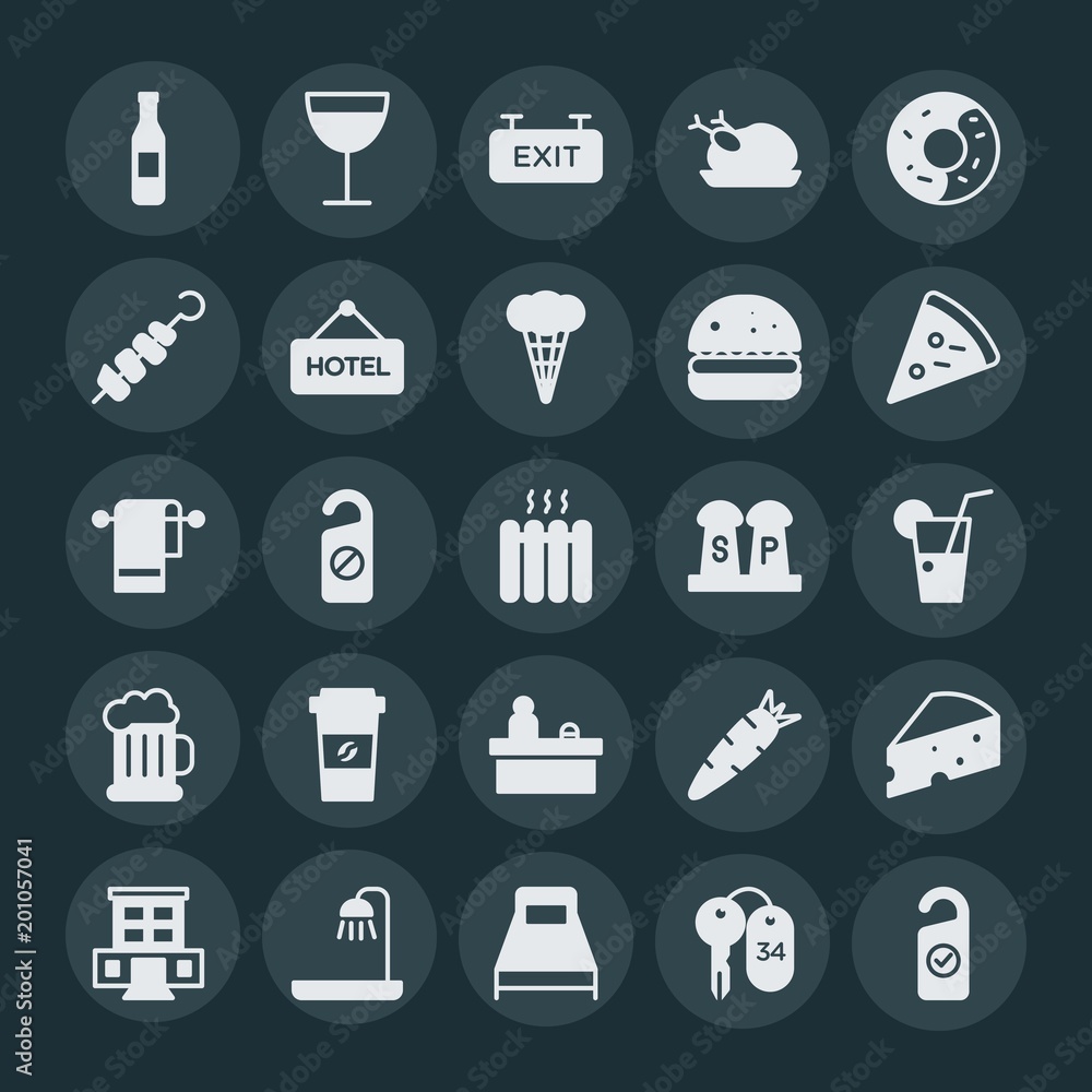 Modern Simple Set of food, hotel, drinks Vector fill Icons. ..Contains such Icons as sign, exit, food, urban, vegetable, dinner, home and more on dark background. Fully Editable. Pixel Perfect. Modern Simple Set of food, hotel, drinks Vector fill Icons. ..Contains such Icons as sign, exit, food, urban, vegetable, dinner, home and more on dark background. Fully Editable. Pixel Perfect.