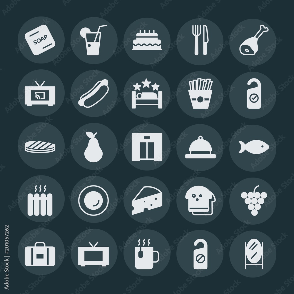 Modern Simple Set of food, hotel, drinks Vector fill Icons. ..Contains such Icons as fruit, interior, home, tea, screen, summer, travel and more on dark background. Fully Editable. Pixel Perfect. Modern Simple Set of food, hotel, drinks Vector fill Icons. ..Contains such Icons as fruit, interior, home, tea, screen, summer, travel and more on dark background. Fully Editable. Pixel Perfect.