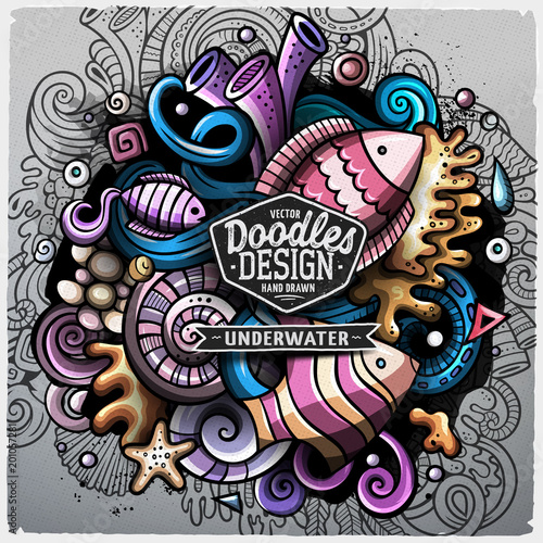 Undersea life cartoon vector doodle illustration