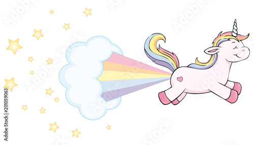 cute unicorn farting rainbow with stars and cloud