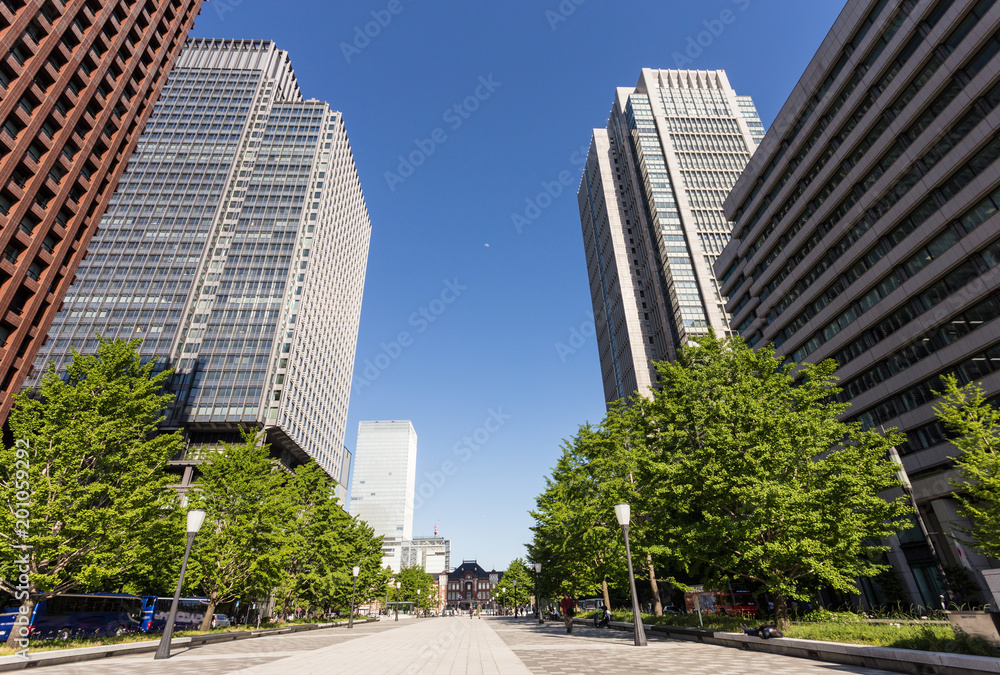 Modern office buildings in the buisiness district of Marunouchi in the heart of  Tokyo in Japan capital city