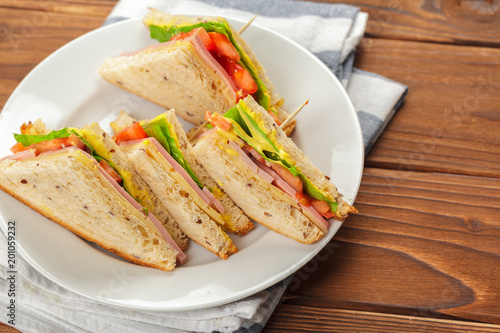 sandwich on a wooden table