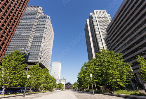 Modern office buildings in the buisiness district of Marunouchi in the heart of Tokyo in Japan capital city