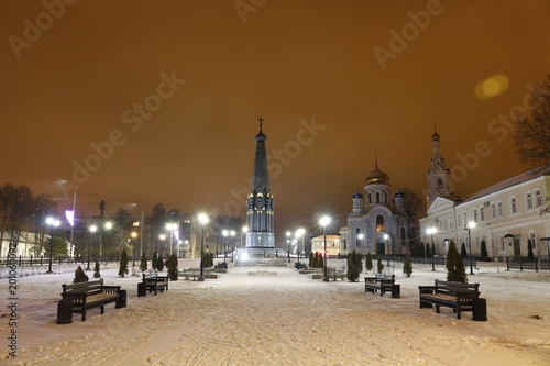 MALOYAROSLAVETS, RUSSIA - DEC. 2015: The Night Maloyaroslavets. Central square
 photo