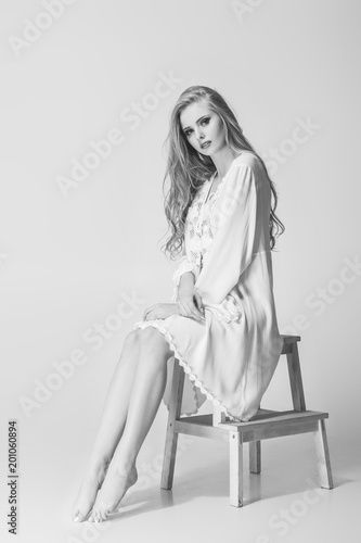 beautiful  model blonde posing in studio