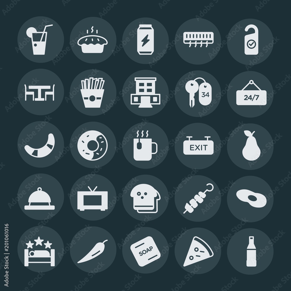 Modern Simple Set of food, hotel, drinks Vector fill Icons. ..Contains such Icons as solid, beverage, food, water, salami, slice, red and more on dark background. Fully Editable. Pixel Perfect. Modern Simple Set of food, hotel, drinks Vector fill Icons. ..Contains such Icons as solid, beverage, food, water, salami, slice, red and more on dark background. Fully Editable. Pixel Perfect.