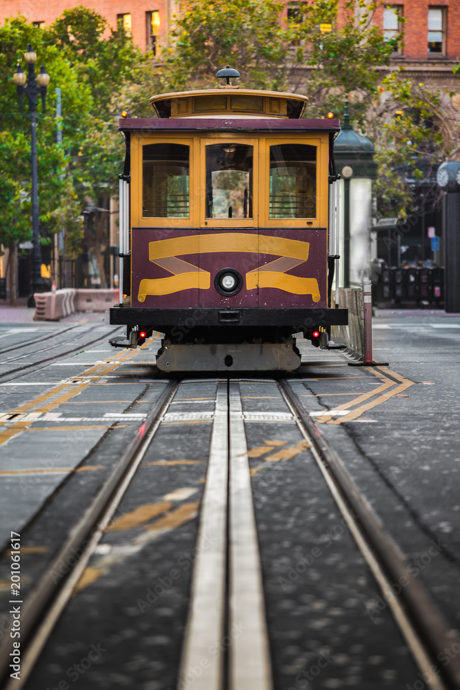 Historic San Francisco Cable Car on California Street, USA